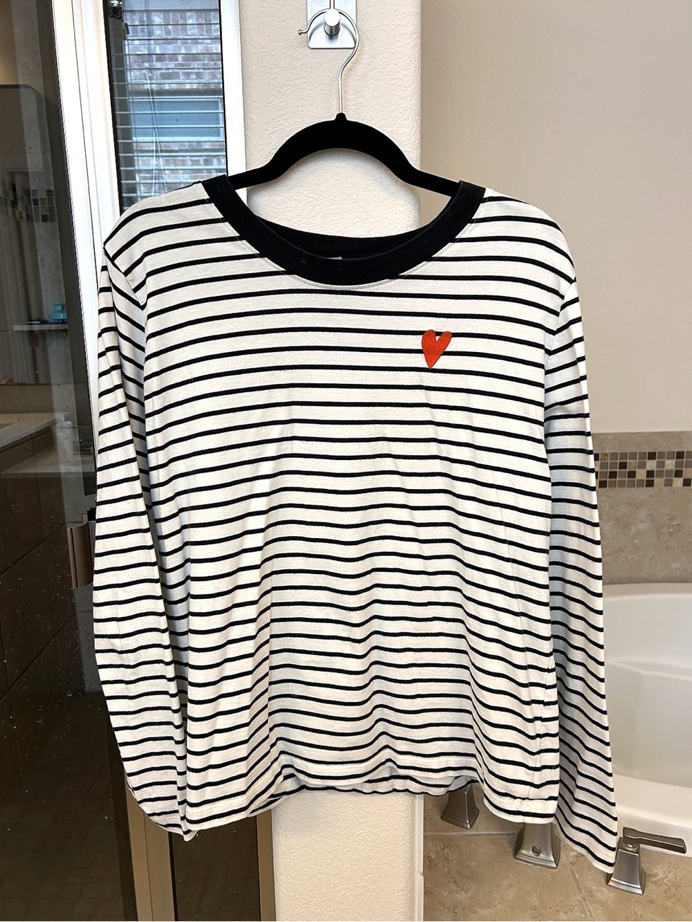 Hanna Andersson Black & White Striped Long-Sleeve Tee with Red Heart